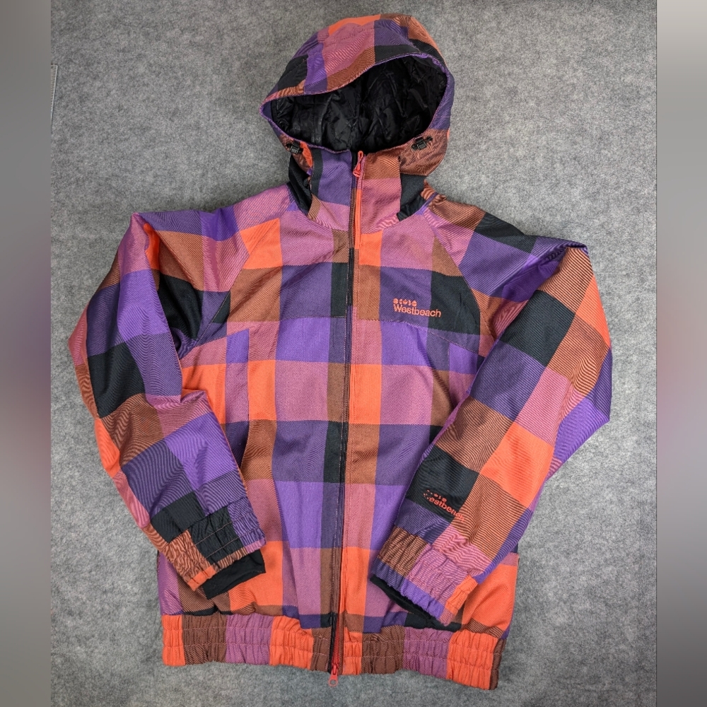 Westbeach Women's Snowboard Jacket M Purple Orange Plaid. Vintage Sporty Ski